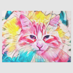 Tabby Cat Design Pink Gelb Aquamarines Kunstdesign Seidenpapier