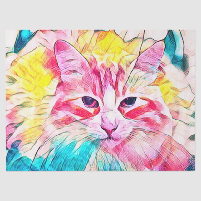 Tabby Cat Design Pink Gelb Aquamarines Kunstdesign Seidenpapier (Vorderseite)