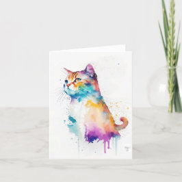 Tabby Cat Ein Portrait in Wasserfarben & Pen Feiertagskarte