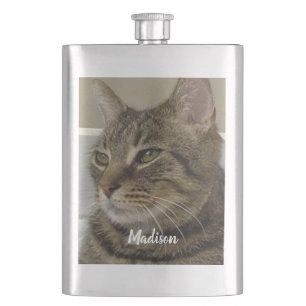 Tabby Cat Foto Personalisiert Name Flachmann