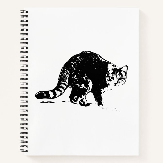 Tabby Cat Full Body Black & White Notebook Notizbuch (Vorderseite)