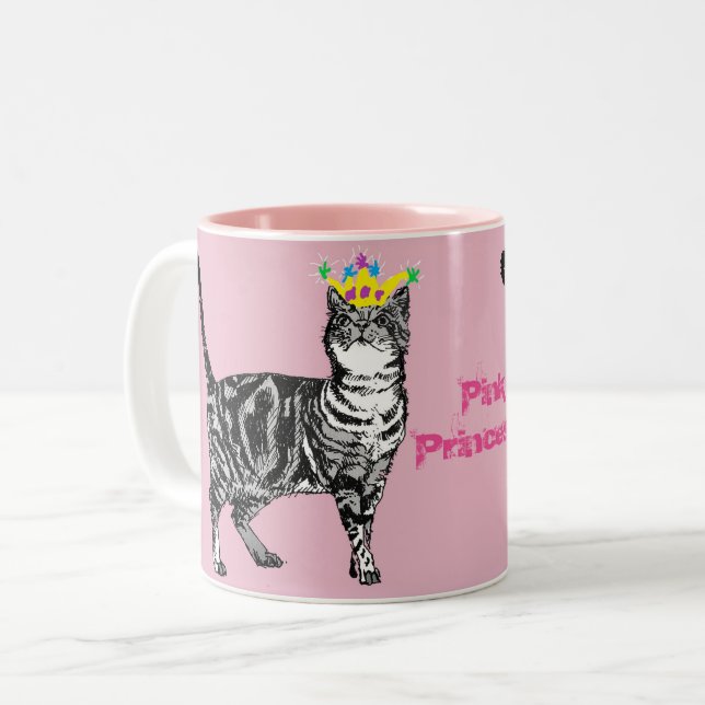 Tabby Cat Funny Pink Princess cats Girls Geschenk  Zweifarbige Tasse (Vorderseite Links)