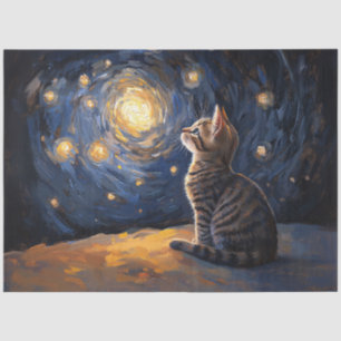 Tabby Cat Gazing at Spiral Starry Sky Seidenpapier