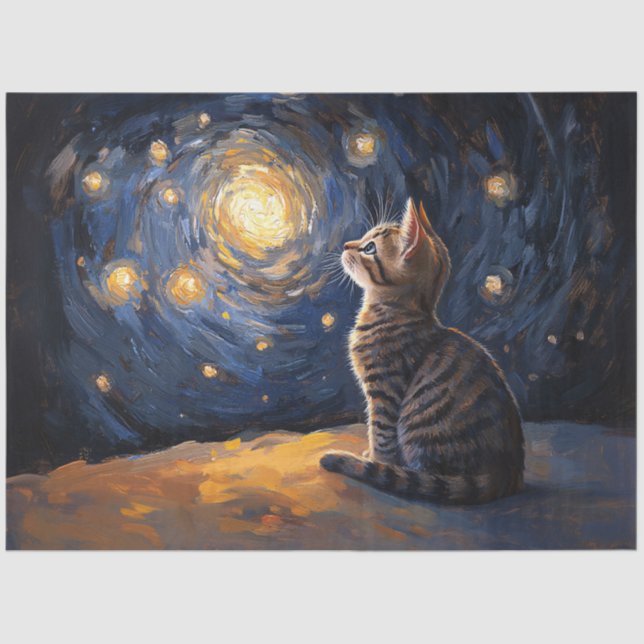Tabby Cat Gazing at Spiral Starry Sky Seidenpapier (Vorderseite)