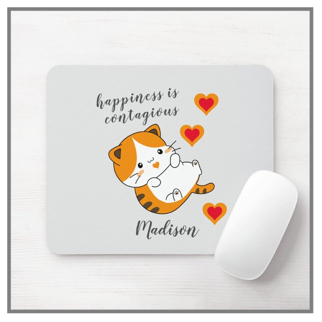 Tabby Cat Glück ist ansteckend Personalisiert Mousepad (Von Creator hochgeladen)