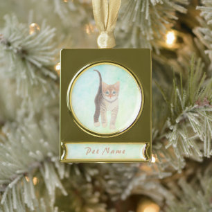 Tabby Cat Gold Tone Ornament