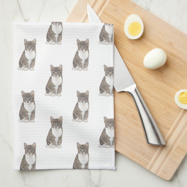 Tabby Cat (grau) Geschirrtuch (Viertel Falte)