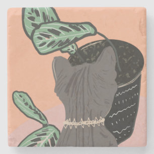 Tabby Cat Gray Pflanze Zwei-Tone Steinuntersetzer