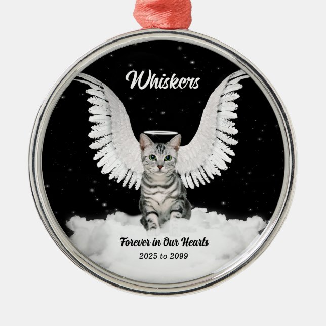Tabby Cat Guardian Angel Pet Memorial Silbernes Ornament (Vorne)