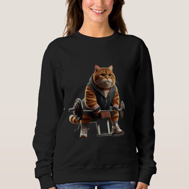 Tabby Cat Gym Coach Train Hard, Purr Harder Sweatshirt (Vorderseite)