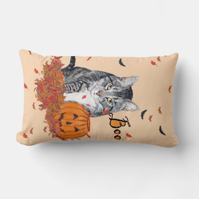 Tabby Cat Halloween Lendenkissen (Vorderseite)