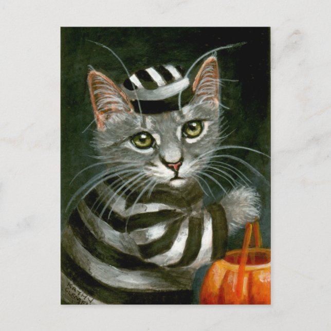 Tabby Cat Halloween Prisoner Postkarte (Vorderseite)