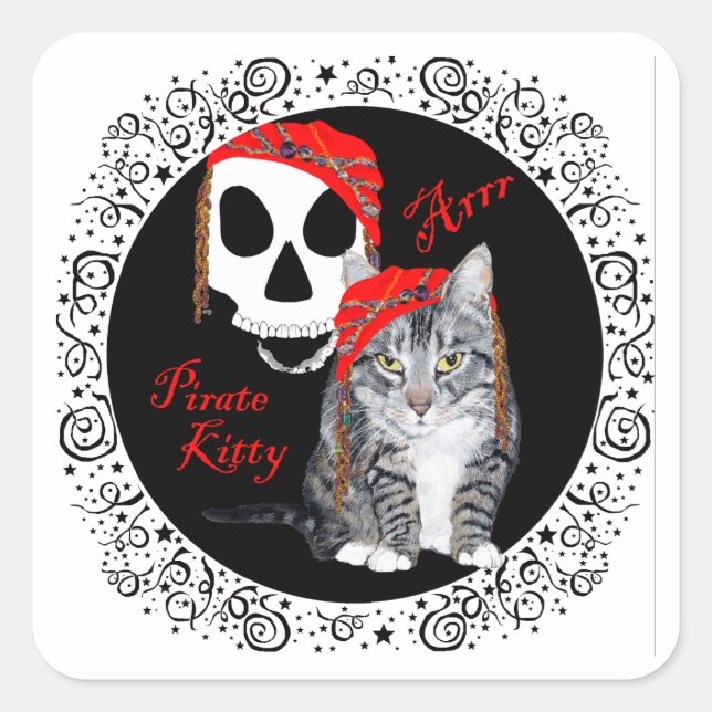 Tabby Cat Halloween Quadratischer Aufkleber (Vorderseite)