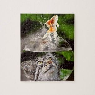 Tabby Cat Head in Bowl sieht wie Goldfish Leaps au Puzzle