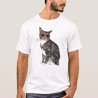 Tabby Cat Heart Glasses T-Shirt