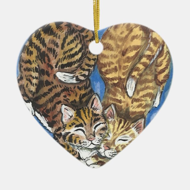 Tabby Cat Heart Xmas Keramik Ornament (Vorne)