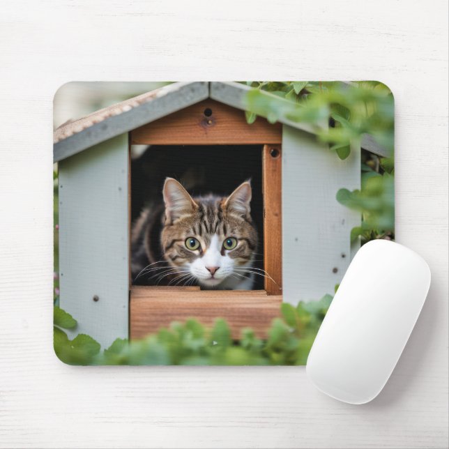 Tabby Cat im Hundehaus Mousepad (Mit Mouse)