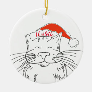 Tabby cat in der Weihnachtsmannmütze Weihnachten Keramik Ornament