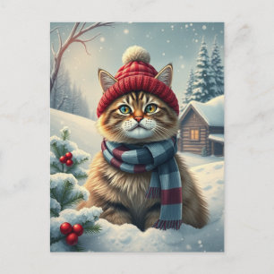 Tabby Cat in Preppy Winter Attraktion und Hat Wint Feiertagspostkarte