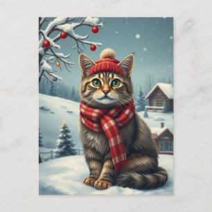 Tabby Cat in Preppy Winter Attraktion und Hat Wint Feiertagspostkarte