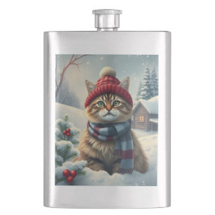 Tabby Cat in Preppy Winter Attraktion und Hat Wint Flachmann