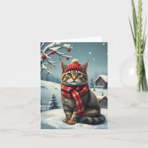 Tabby Cat in Preppy Winter Attraktion und Hat Wint Karte