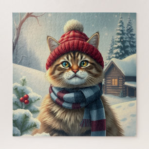 Tabby Cat in Preppy Winter Attraktion und Hat Wint Puzzle