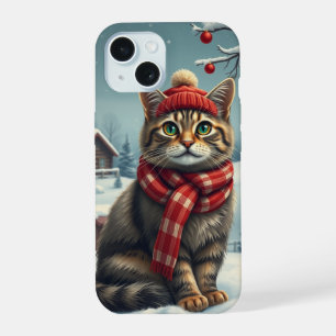 Tabby Cat in Preppy Winter Attraktion und Hut iPhone 15 Hülle