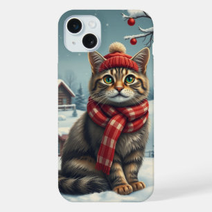 Tabby Cat in Preppy Winter Attraktion und Hut iPhone 15 Plus Hülle