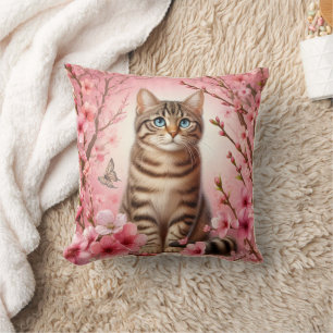 Tabby Cat Japanese Cherry Blossom Blume Kitten Kissen