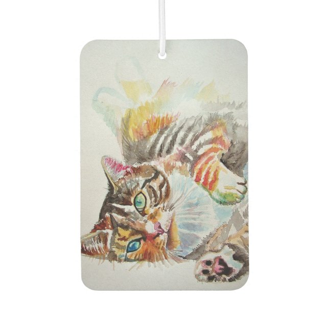 Tabby Cat Katzen Haustier Kunst Wasserfarbe Ladys Autolufterfrischer (Vorderseite)