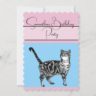 Tabby Cat Katzen Rosa Blau Geburtstagsparty Einlad Einladung
