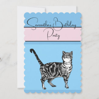 Tabby Cat Katzen Rosa Blau Geburtstagsparty Einlad Einladung