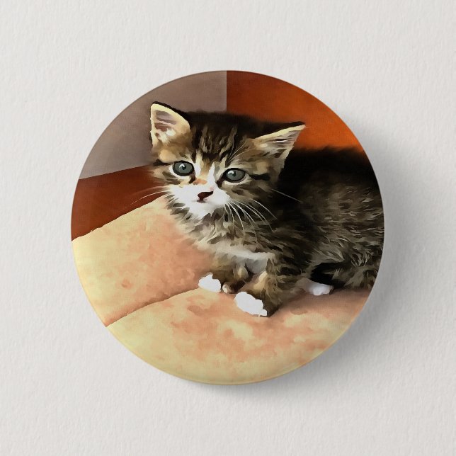 Tabby Cat Kitten Pet Portrait Button (Vorderseite)