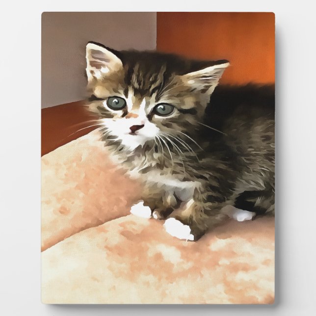 Tabby Cat Kitten Pet Portrait Fotoplatte (Vorderseite)