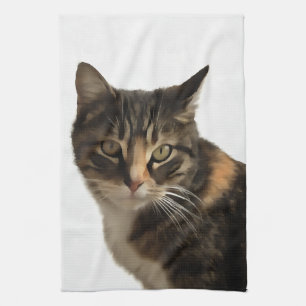 Tabby Cat Künstlerisches Portrait Auf weißem Hinte Geschirrtuch