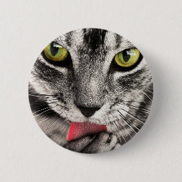 Tabby Cat Licking Paw Button