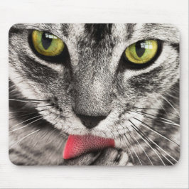 Tabby Cat Licking Paw Mousepad