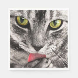 Tabby Cat Licking Paw Serviette
