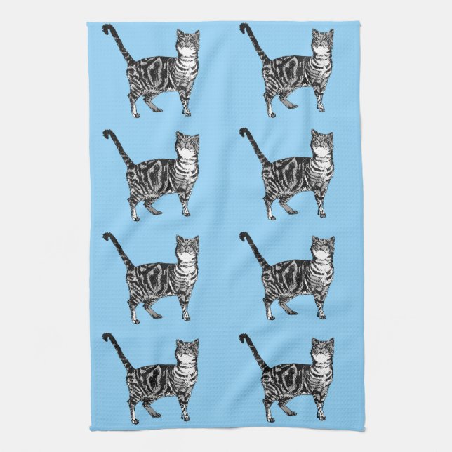 Tabby Cat Light Blue Teetuch Geschirrtuch (Vertikal)