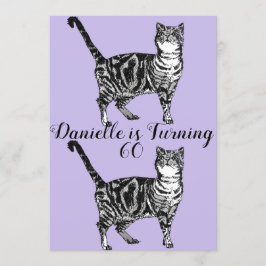 Tabby Cat Lila Art 60. Geburtstagsfeier Einladung
