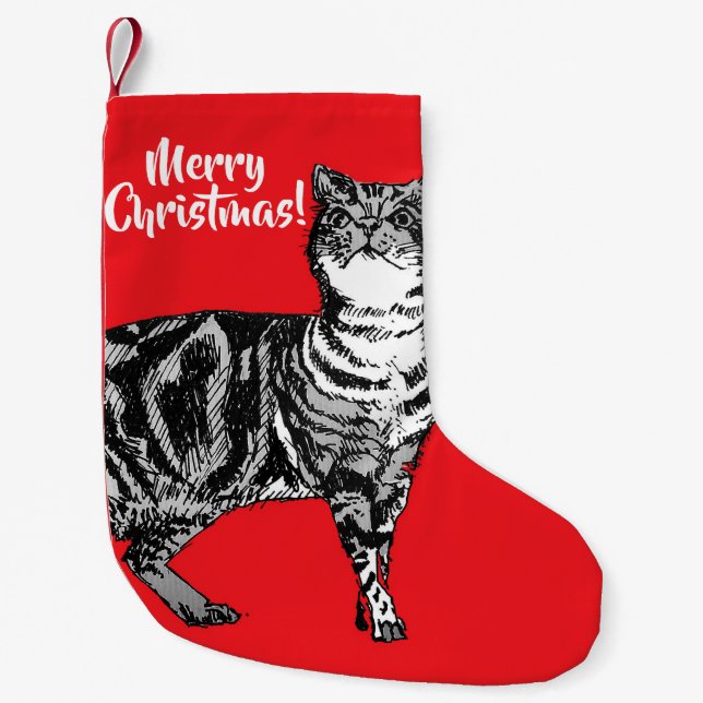 Tabby Cat Merry Cats Red Christmas Strumpf Kleiner Weihnachtsstrumpf (Vorderseite)