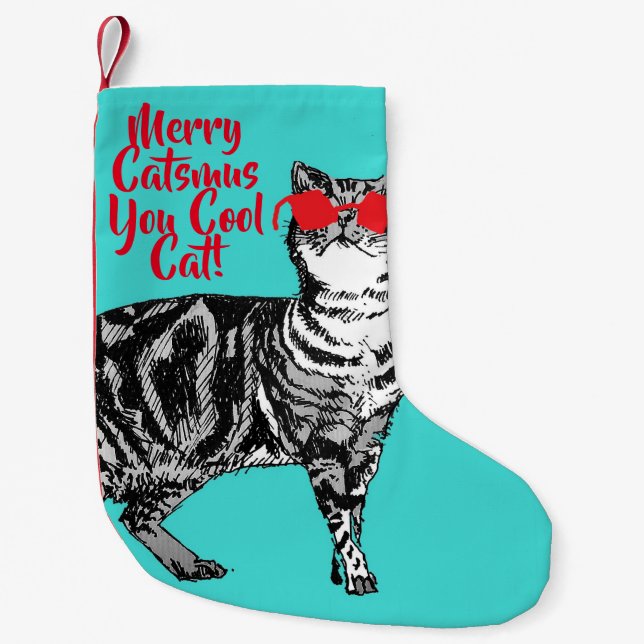 Tabby Cat Merry Catsmus Cooler Strumpf Kleiner Weihnachtsstrumpf (Vorderseite)