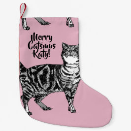 Tabby Cat Merry Catsmus Pink Christmas Stocking Kleiner Weihnachtsstrumpf