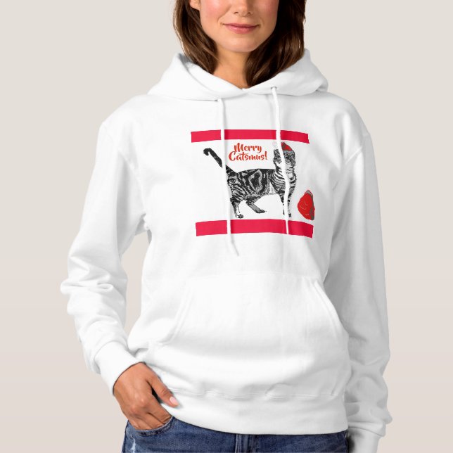 Tabby Cat Merry Christmas Catsmus Red Funny Cats Hoodie (Vorderseite)
