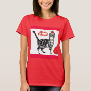 Tabby Cat Merry Christmas Catsmus Red Funny Cats T T-Shirt