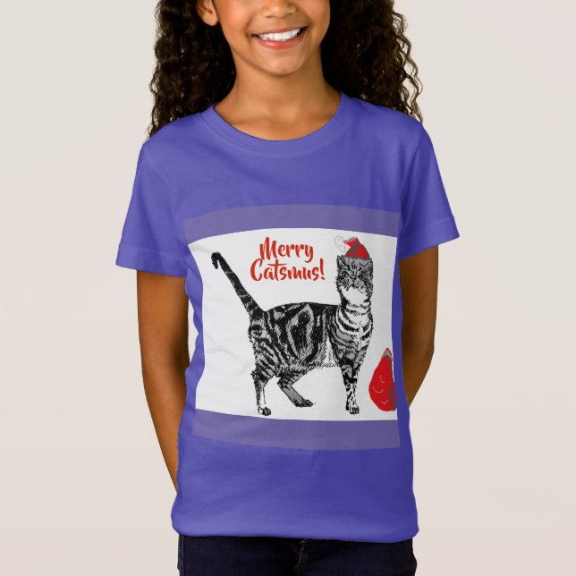Tabby Cat Merry Christmas Catsmus Red Funny Cats T T-Shirt (Vorderseite)
