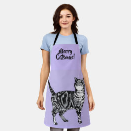 Tabby Cat Merry Christmas Purple lavender Stocking Schürze