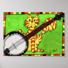 Tabby Cat mit Banjo Mini Folk Poster