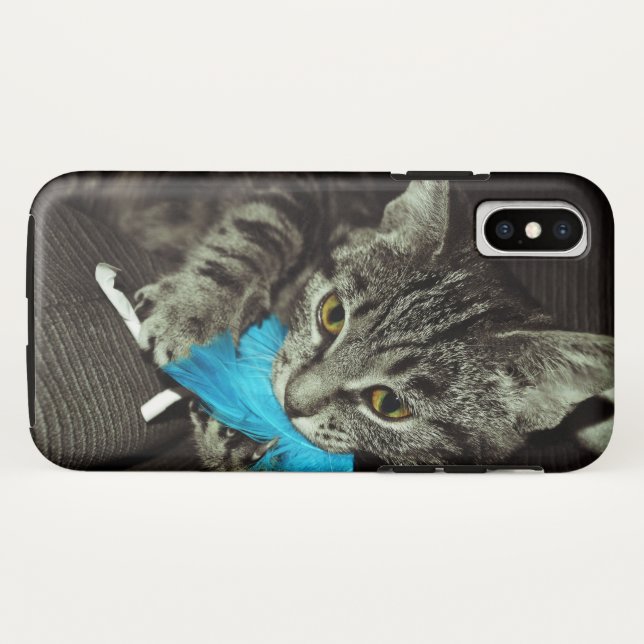 Tabby Cat mit Feather von Shirley Taylor Case-Mate iPhone Hülle (Rückseite (Horizontal))